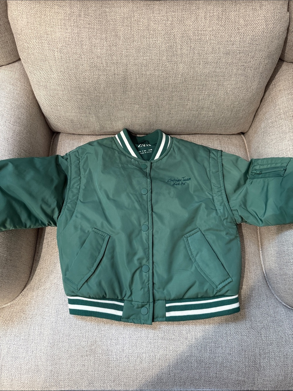 Zara Kids Dark Green Puffer Bomber Jacket